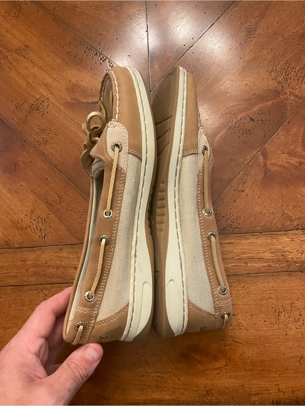 Sperry Tan and Cream Leather Slip-On Boat Loafers - Picture 7 of 7